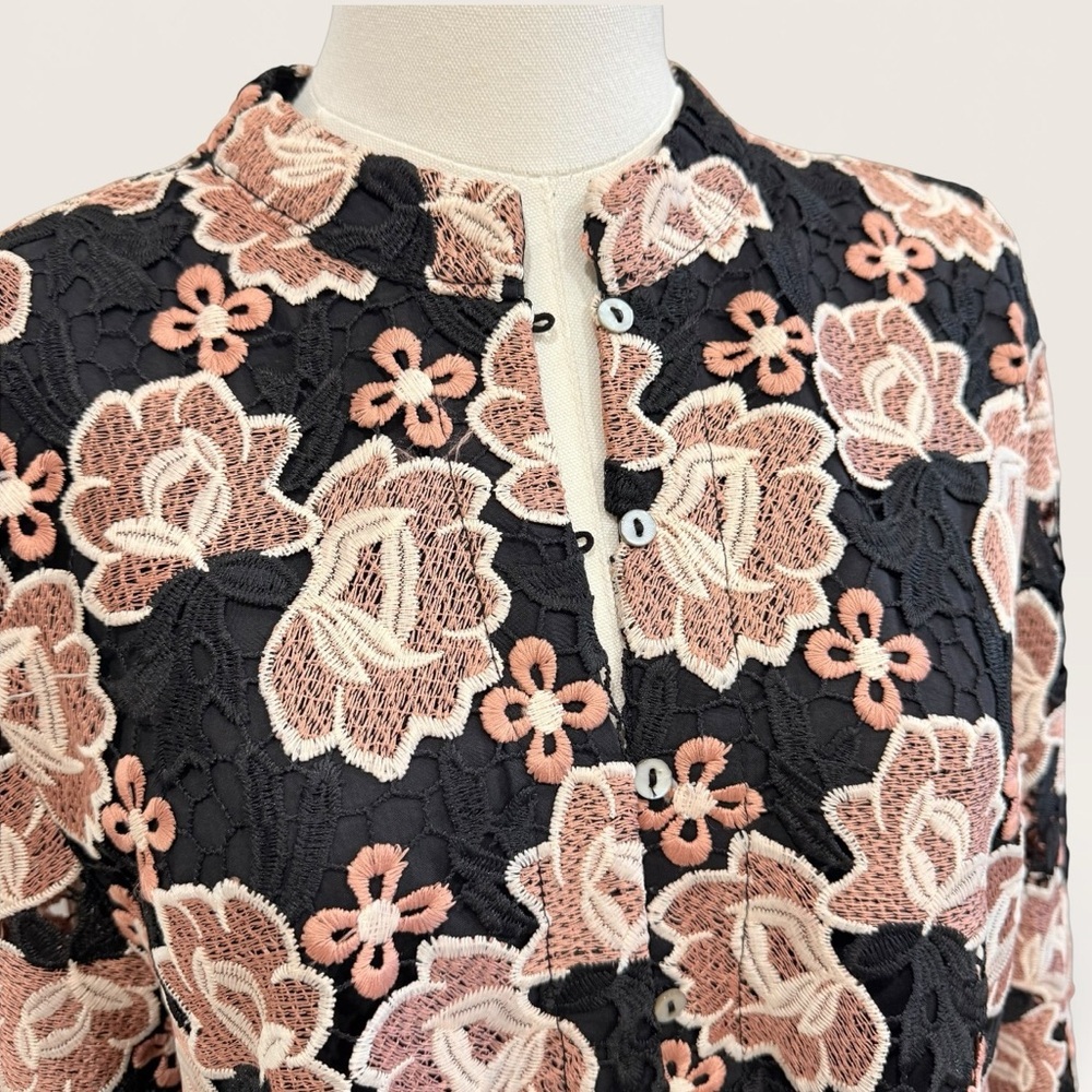 J.Marie Women's Black Cream Floral Talia Lace Mandarin Collar Caftan Dress NWT - Picture 4 of 14